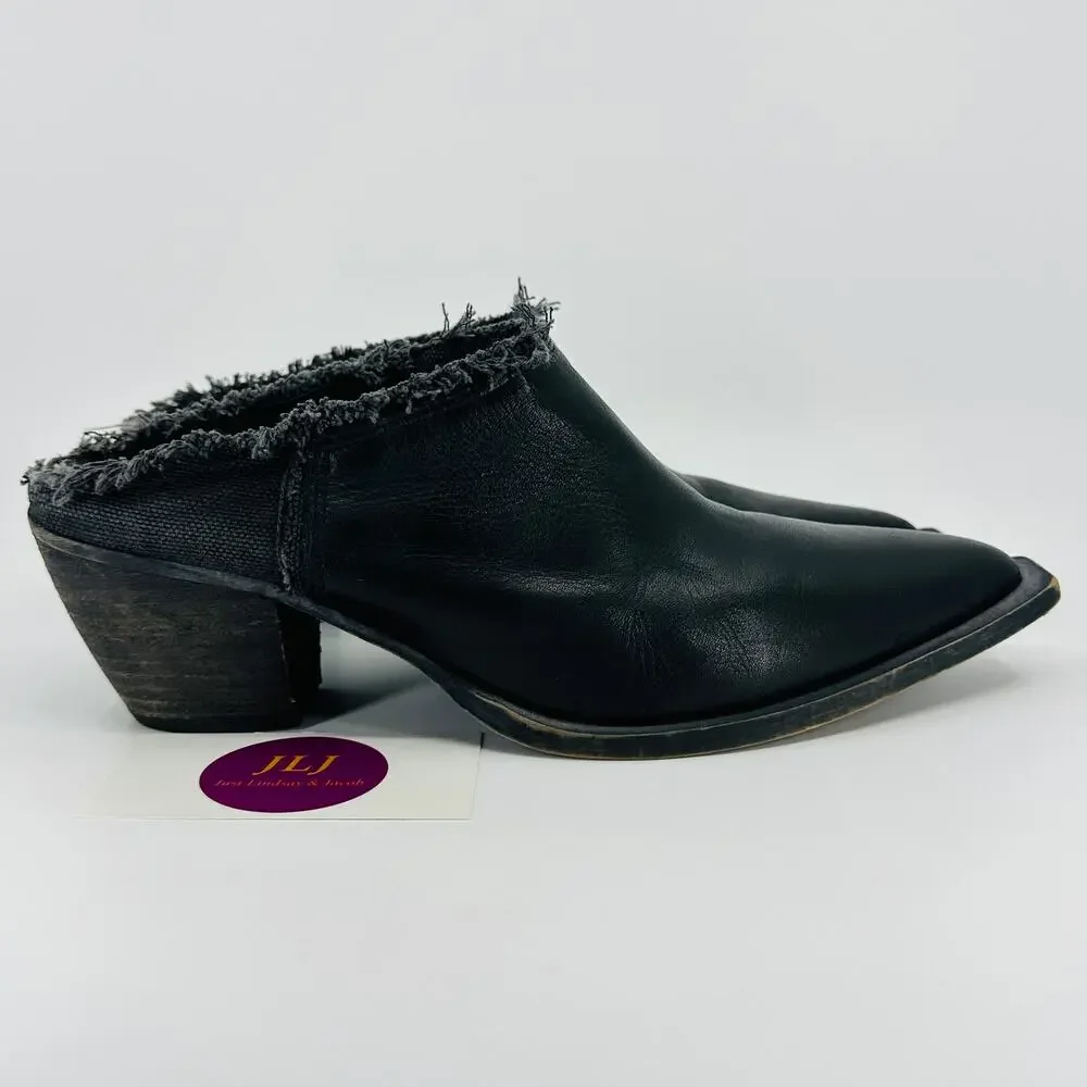 Free People Women's Wild Thing Black Leather Point Toe Mules Size 39 EU/ 8.5 US